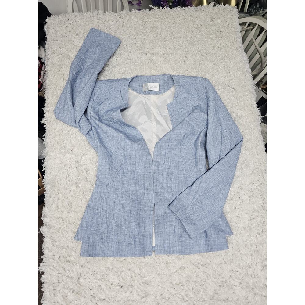 Womens Collarless Peplum Blazer Jacket Light Blue Textured Stretch Career Work M